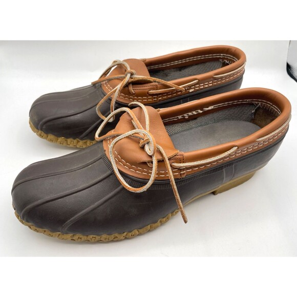 L.L. Bean Rubber Moc Duck Boots Made in USA Men's Size 12 Tan Leather Waterproof